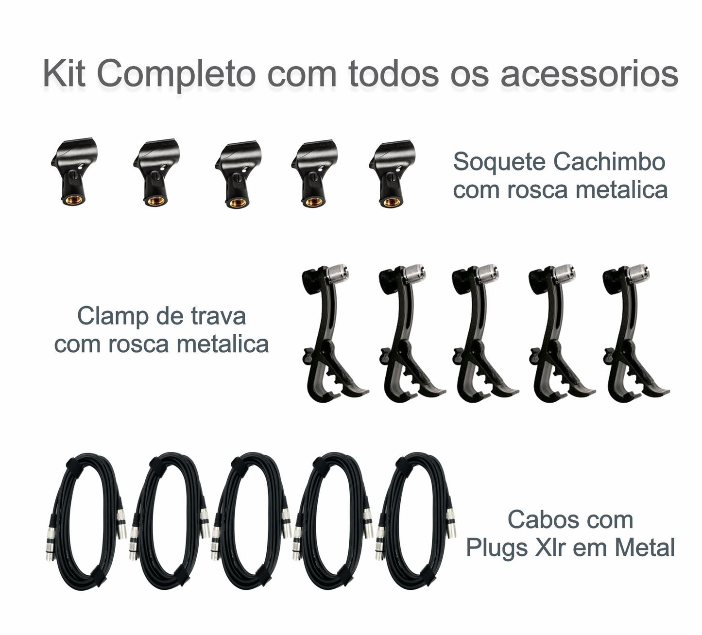 Kit de 5 Microfones para bateria KM57 percussão KSR Pro KM5