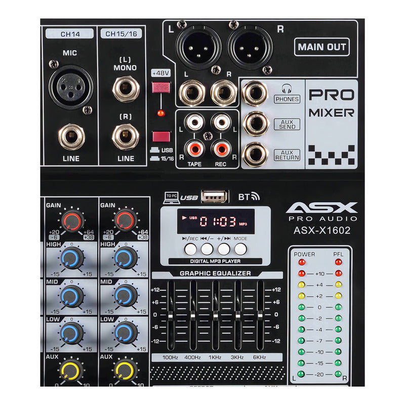 Mesa De Som 12 Canais Asx Com Equalizador Efeito Interface