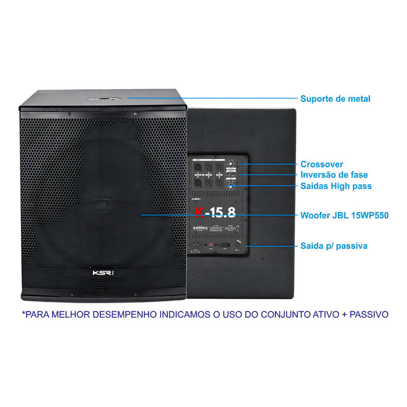 Sub Ativo 15 Ksr Pro 800w Rms K-15.8a Woofer Jbl Limiter + Cor Preto