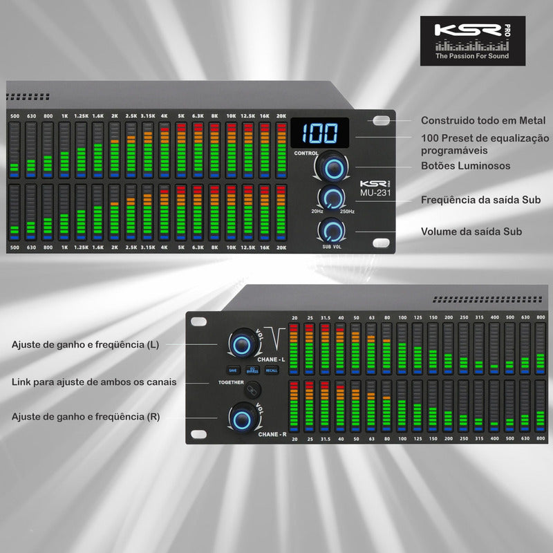 Equalizador Digital Dsp 31 Bandas Espectro Profissional Ksr 110v