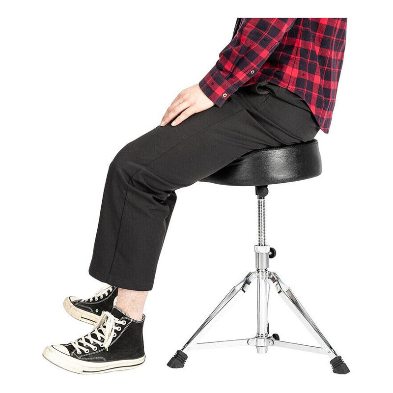 Banco Bateria Selim Sonata Regula Rosca + Baqueta Vic Brinde Prateado