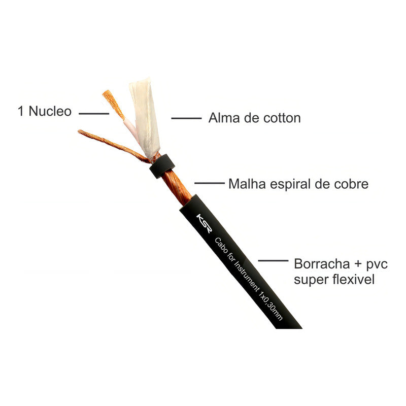Cabo Microfone Instrumento Mono Rolo 100 Metro Guit Ksr M30