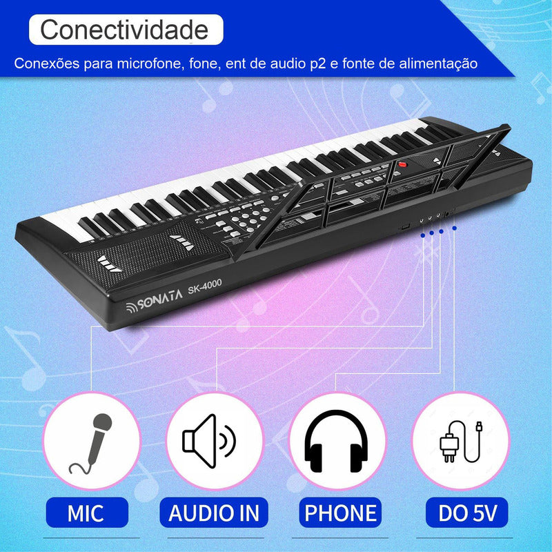 Teclado Musical Estudante Iniciante 61 Teclas Sonata Sk4000 Preto 127/220v