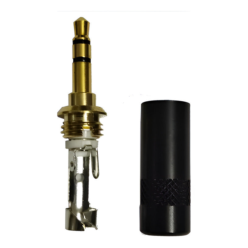 Plug P2 Stereo Santo Angelo Ouro Conector Áudio Preto Kit 10