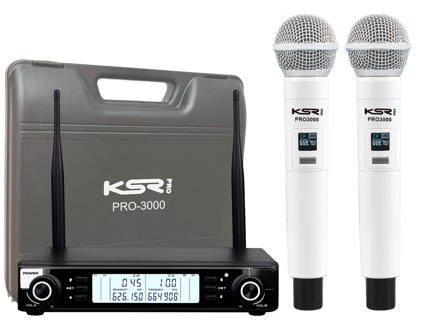 Microfone Sem Fio Branco Recarregável Duplo Mao Ksr Pro 3000