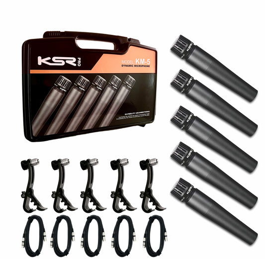 Kit de 5 Microfones para bateria KM57 percussão KSR Pro KM5