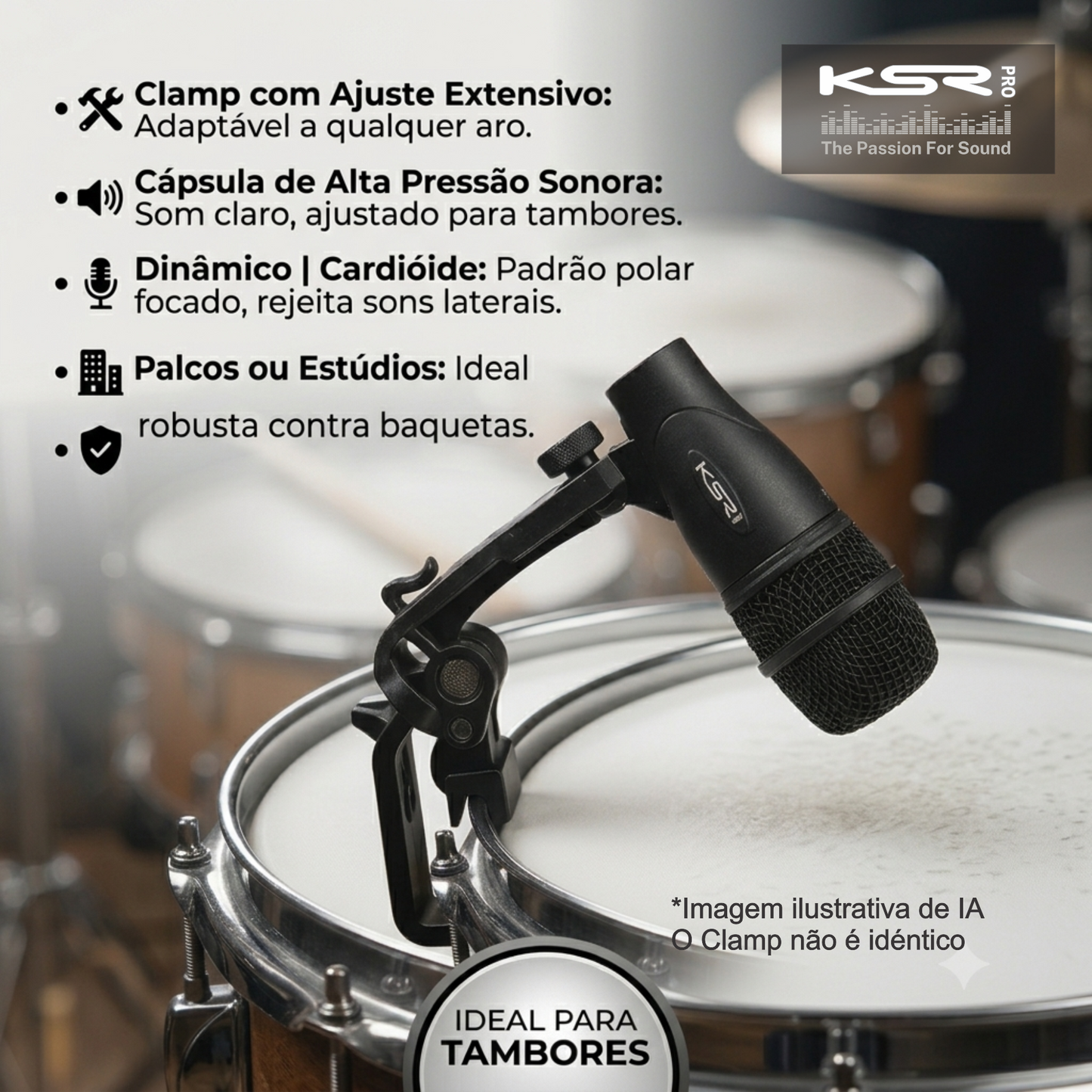Kit de Microfones Para Bateria Percussão Bumbo KM7X KSR PRO