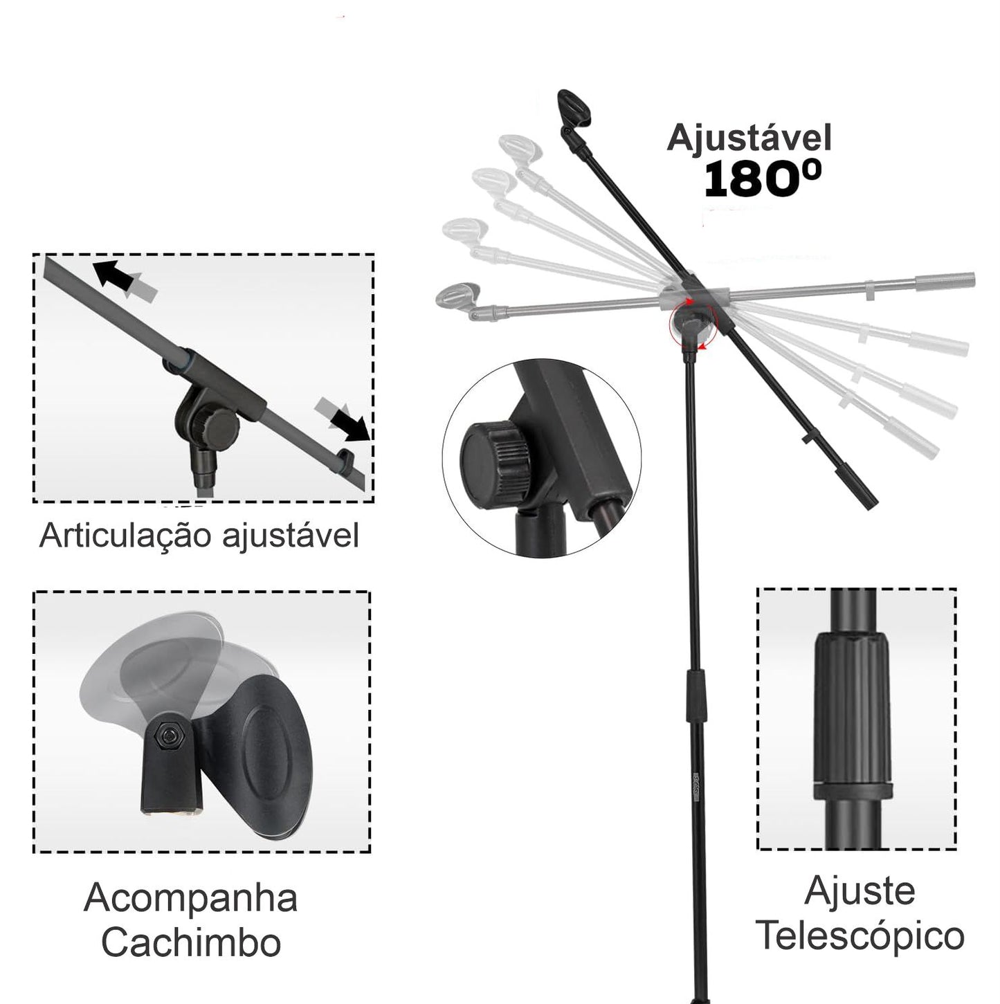 Pedestal Microfone Suporte Girafa Pé De Ferro Maciço Ksr Kp1 Cor Preto