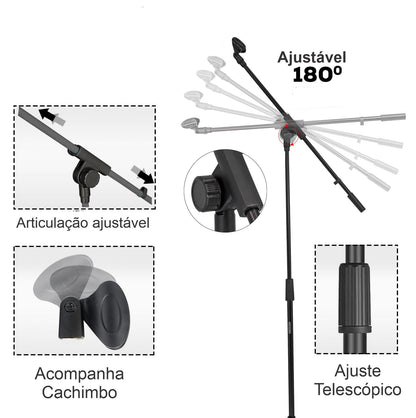 Pedestal Microfone Suporte Girafa Pé De Ferro Maciço Ksr Kp1 Cor Preto