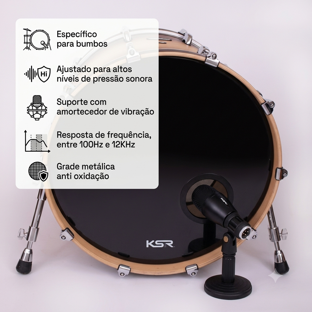Kit de Microfones Para Bateria Percussão Bumbo KM7X KSR PRO