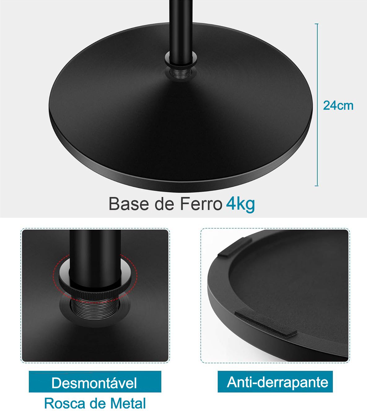 Pedestal Microfone Suporte Girafa Pé De Ferro Maciço Ksr Kp1 Cor Preto