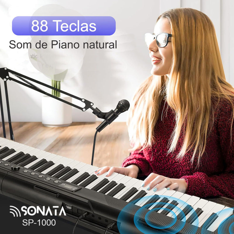 Piano Digital 88 Teclas 400 Estilo Sonata Sp1000 Estante Q2x Preto 127/220v