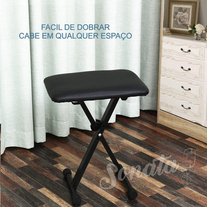Banco Retrátil Piano Teclado Mellody D90 Preto Ajustável Em X Sonata Q90