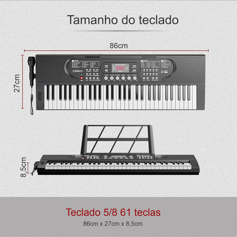 Teclado Musical Estudante Iniciante 61 Teclas Sonata Sk6000 127/220v Preto