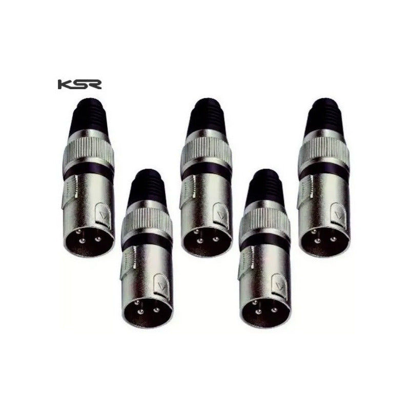 Kit 5 Plug Xlr Macho Canon Ksr Pro Microfone Dmx Niquel