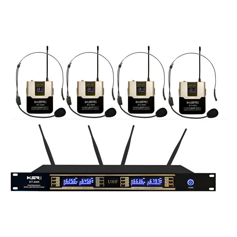 Microfone Sem Fio Quadruplo Ksr Pro Kt4h Head 80 Canais Preto