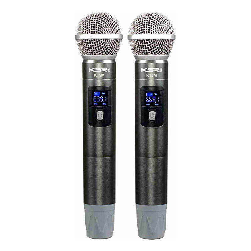 Microfone Sem Fio Duplo Profissional Ksr Pro Kt5m 98 Canais Preto