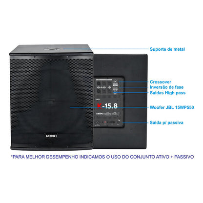 Sub Ativo 15 Ksr Pro 800w Rms K-15.8a Woofer Jbl Limiter + Cor Preto