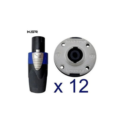 24 Plug Speakon 12 Macho E 12 Femea Metal Ksr Pro Neutrik Preto Com Azul