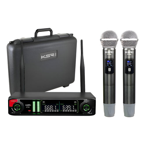 Microfone Sem Fio Duplo Profissional Ksr Pro Kt5m 98 Canais Preto