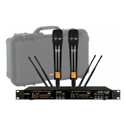 Microfone Sem Fio Duplo Profissional Ksr Recarregável Modelo Kt7m Preto