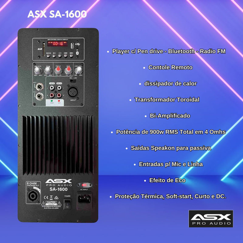 Ativador Caixa De Som Amplificador Full 900w Asx Sa1600 Preto 900 W 127/220v