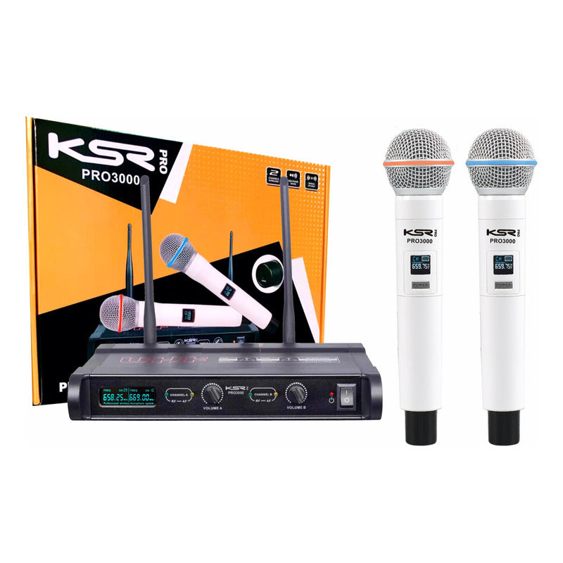 Microfone Sem Fio Branco Recarregável Duplo Mao Ksr Pro 3000 Branco