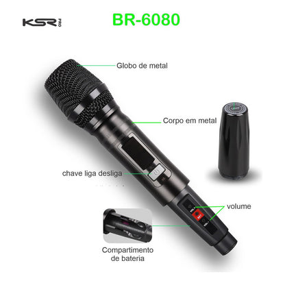 Microfone Sem Fio Quadruplo Ksr Pro Br6080 200 Canais Uhf Preto