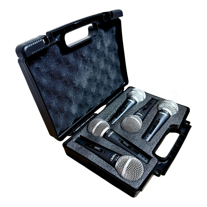 Kit 5 Microfone Profissional Sm Ktr58-5 Ksr Pro Metal Estojo Preto