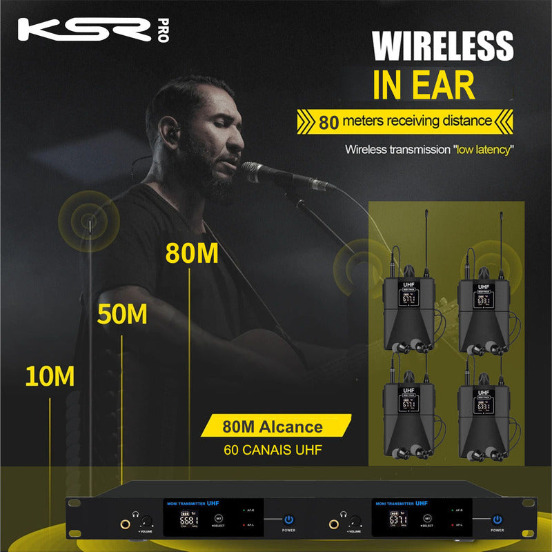 Monitor De Palco Quadruplo Ponto Sem Fio In Ear Ksr Psm8000 127/220v Preto
