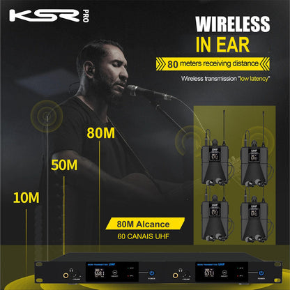 Monitor De Palco Quadruplo Ponto Sem Fio In Ear Ksr Psm8000 127/220v Preto