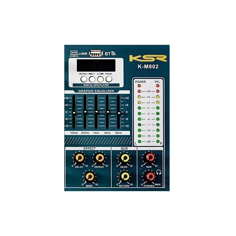 Mesa De Som 8 Canais Bluetooth Usb Ksr Kt-m802 Com Equalizador 127/220v