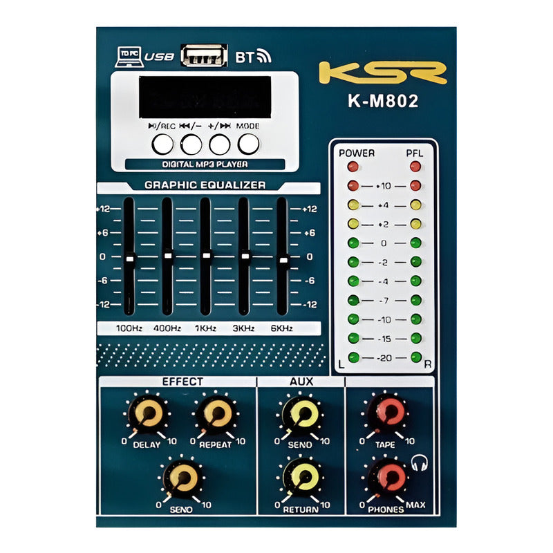 Mesa Som 8 Canais Interface Ksr + Microfone Duplo Ksr S/fio Bivolt
