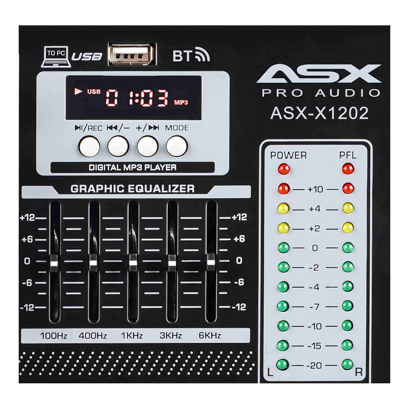 Mesa De Som 12 Canais Asx Com Equalizador Efeito Interface