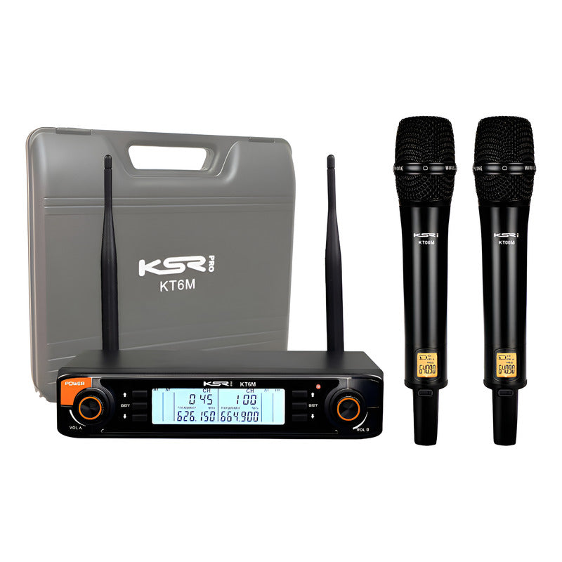 Microfone Sem Fio Duplo Profissional Recarregável Ksr Kt6m Preto