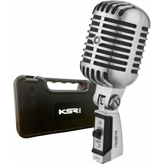 Microfone Vintage Retro Ksr Pro Kv1 Em Aço Escovado P/ Vocal Cor Prateado