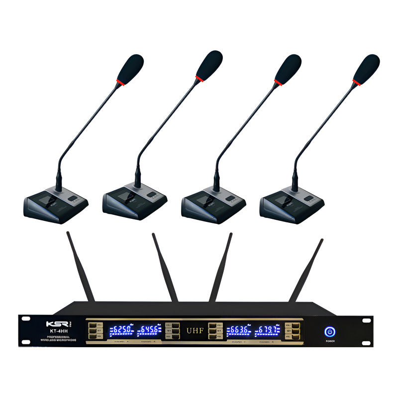 Microfone Gooseneck Sem Fio Quadruplo Ksr Multi Canais Kt4c Preto