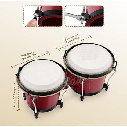 Bongo Percussão Profissional 6 E 7 Pele Animal E Bag Sonata