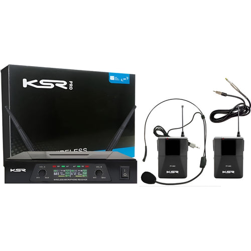 Microfone Duplo Sem Fio Headset + Transmissor Isnt Ksr Uhf Preto