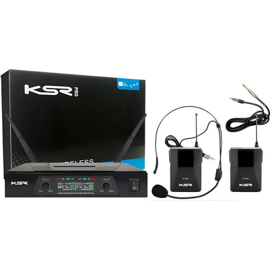 Microfone Duplo Sem Fio Headset + Transmissor Isnt Ksr Uhf Preto