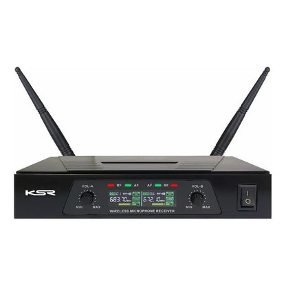 Microfone Duplo Sem Fio Headset + Transmissor Isnt Ksr Uhf Preto