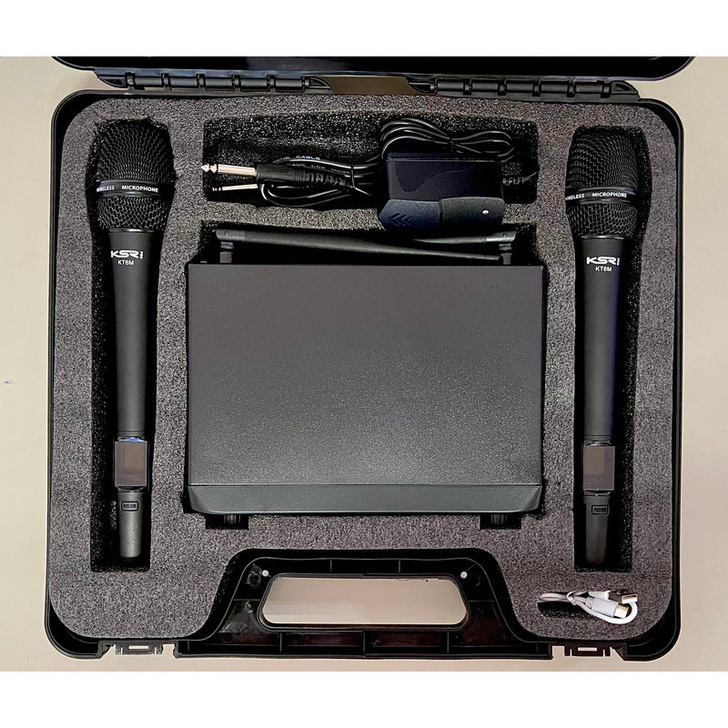 Microfone Sem Fio Duplo Profissional Recarregável Ksr Kt6m Preto