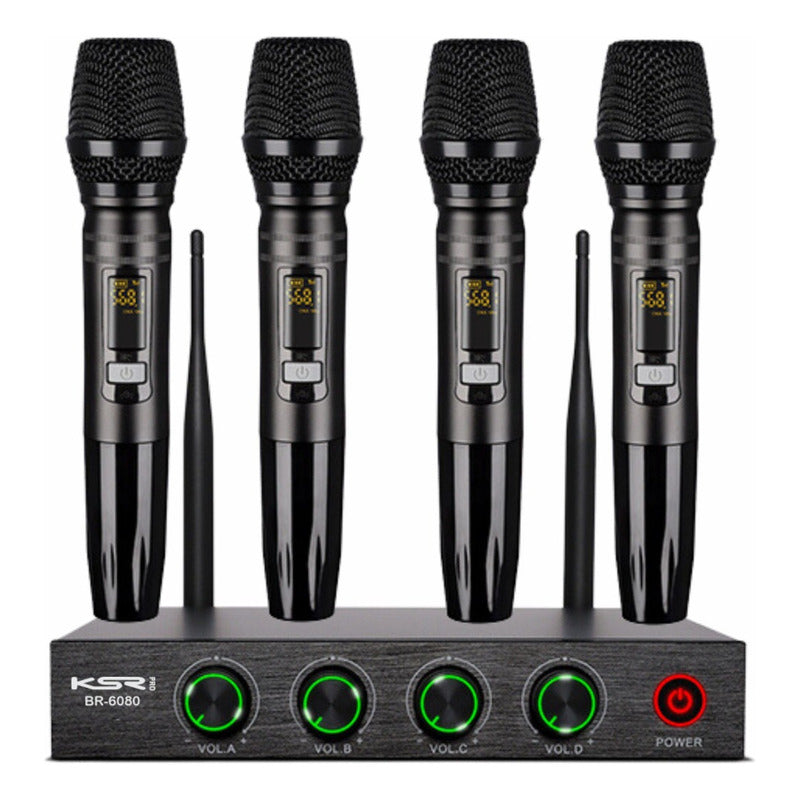 Microfone Sem Fio Quadruplo Ksr Pro Br6080 200 Canais Uhf Preto