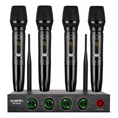 Microfone Sem Fio Quadruplo Ksr Pro Br6080 200 Canais Uhf Preto