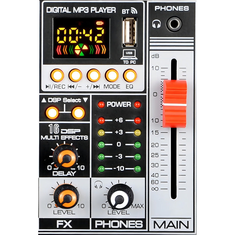 Mesa De Som Ksr K-06m 6 Canais Bluetooth Usb Phantom Mp3 Fx Delay 127/220v