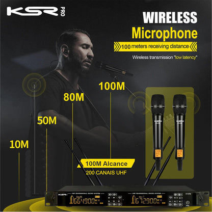 Microfone Sem Fio Duplo Profissional Ksr Recarregável Modelo Kt7m Preto