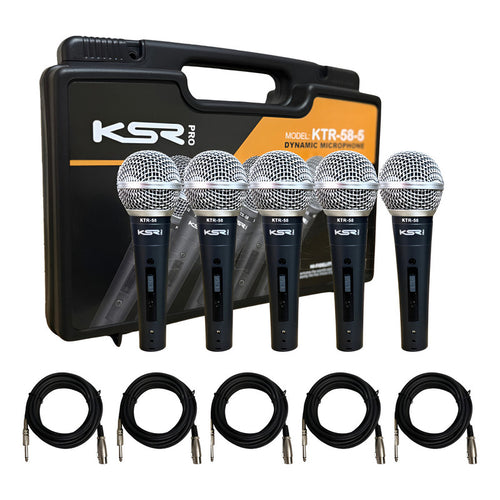 Kit 5 Microfones Dinâmicos Com Fio Ksr Pro Ktr58-5 Preto Cardioide