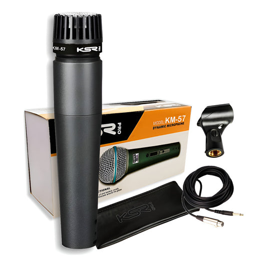 Microfone Instrumento Ksr Km57 Cabo Cachimbo E Bag Sm57 Preto