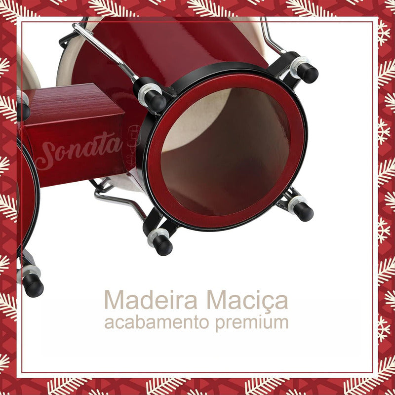 Bongo Percussão Profissional 6 E 7 Pele Animal E Bag Sonata