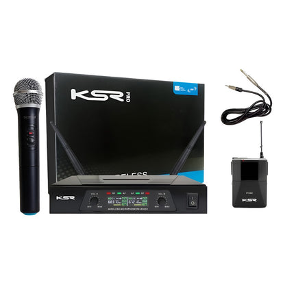 Microfone S/ Fio Duplo Ksr Uhf Mão Transmissor - Loja Preto